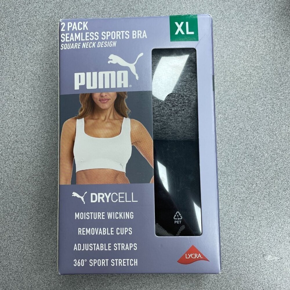 Puma Black Gray Women's XL 2-Pack Seamless Sports Bras N0463 - Picture 7 of 9